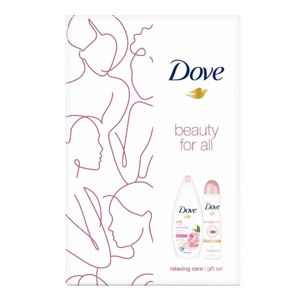 Set Cadou Regenerant – Dove Beauty for All Relaxing Care Gel de Dus 250ml + Deodorant Spray 150ml