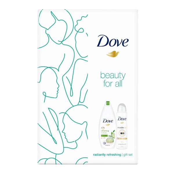 Set Cadou Revigorant – Dove Beauty for All Radiantly Refreshing Gel de Dus 250ml + Deodorant Spray 150ml