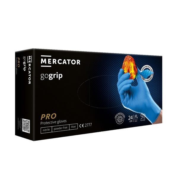 Manusi Nitril Mercator Gogrip Rezistente La Perforare Si Chimicale Nepudrate Diamantat Texturate Albastre Marimea M 50Buc