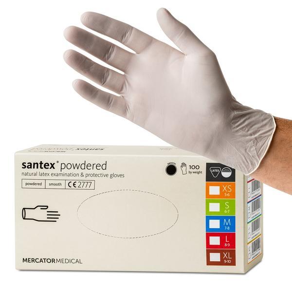Manusi latex pudrate albe, marimea l, santex, 100buc