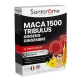 Supliment Alimentar pentru Tonus Sexual - Santarome Bio Maca 1500 Tribulus Ginseng Gingembre Bio, 20 fiole