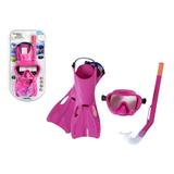 Set snorkeling pentru scufundari, cu laba de inot copii, Bestway, 25039, roz