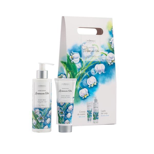 Set pentru corp elixir floral lăcrămioara albă, viorica - lapte de corp, 200 ml, crema de maini, 75 ml
