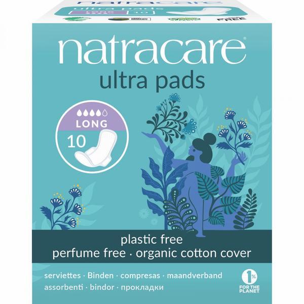 Absorbante lungi cu aripioare cu strat de bumbac organic, natracare, 10buc