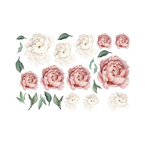 Sticker decorativ cu flori albe si roz, maffstuff®