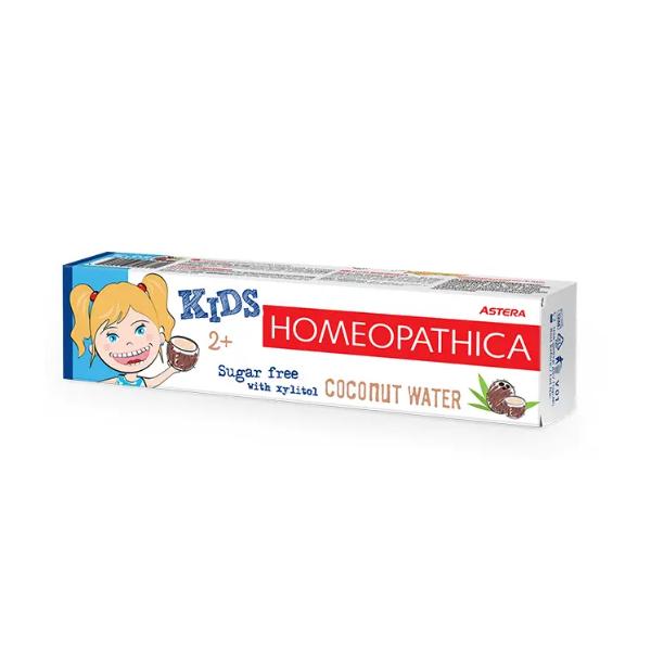 Pasta de Dinti Homeopatica cu Aroma de Cocos pentru Copii - Astera Kids Homeopathica Coconut Water 2+, 50 ml