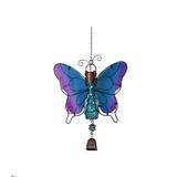 Decoratiune de gradina Butterfly cu lampa solara Led si clopotel, Albastru/Mov