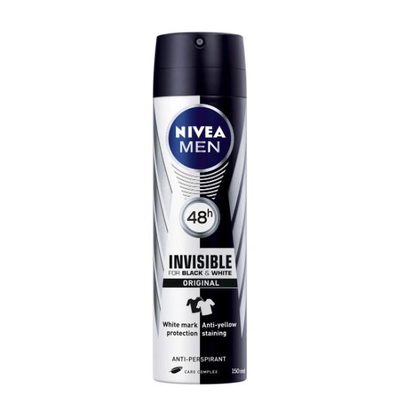 Deodorant Antiperspirant Spray Invizibil pentru Barbati – Nivea Men Invisible for Black&White Original, 150ml 150ml poza noua reduceri 2022