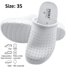 Saboti Albi Piele Perforata - Prima White Perforated Leather Clogs marime 35