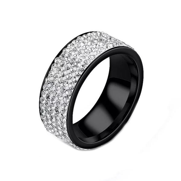 Inel unisex cu zirconii, culoare neagra, mărimea 9