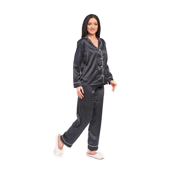 Pijama neagra cu buline din satin de matase marime l