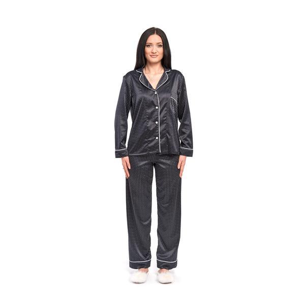 Pijama neagra cu buline din satin de matase marime m