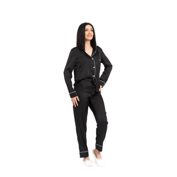 Pijama neagra din satin de matase l