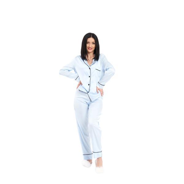 Pijama bleu din satin de matase m