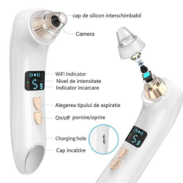 Aparat Alva vacuum cu camera HD si conexiune WIFI, curatare faciala, aspirare pori aplicatie Android, IOS Alte imagine 2022