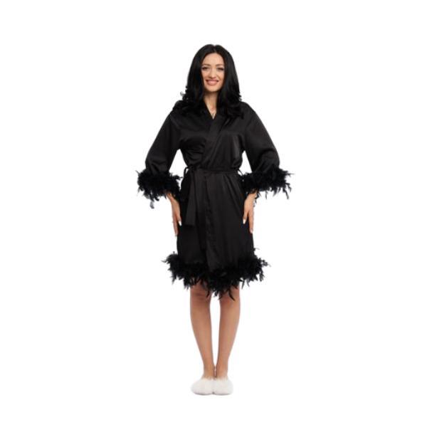 Halat de mireasa negru cu broderie bride si fulgi m