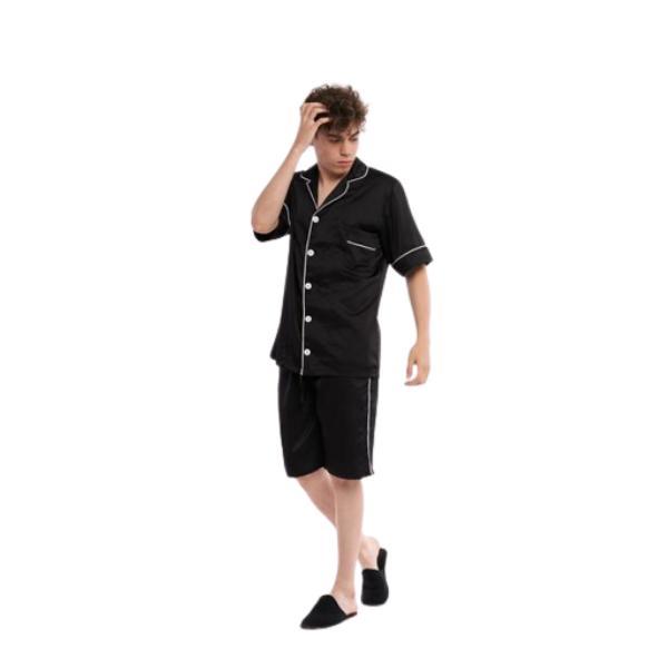 Pijama de vara pentru barbat din satin de matase negru marime l