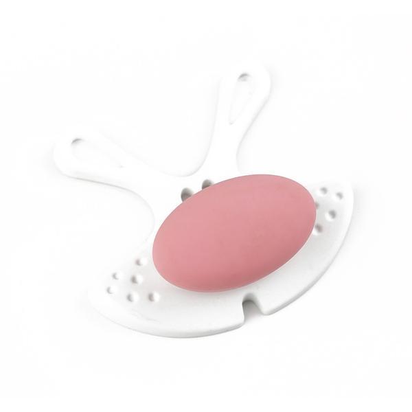 Buton pentru mobila copii Joy Iepuras, finisaj alb cu nasuc roz CB, 30 mm