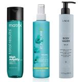 Set cadou pentru par lipsit de volum, Lakme Sampon 300 ml + Balsam 300 ml+ Tratament Leave-In 250 ml