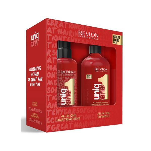 Pachet pentru Par Tratament si Sampon – Revlon Professional Uniq One Great Hair Pack All in One Hair Treatment + All in One Shampoo All imagine 2022