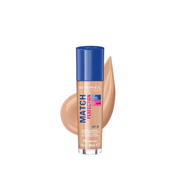 Fond de ten - rimmel london match perfection 24h invisible coverage spf20, nuanta 203 true beige, 30 ml