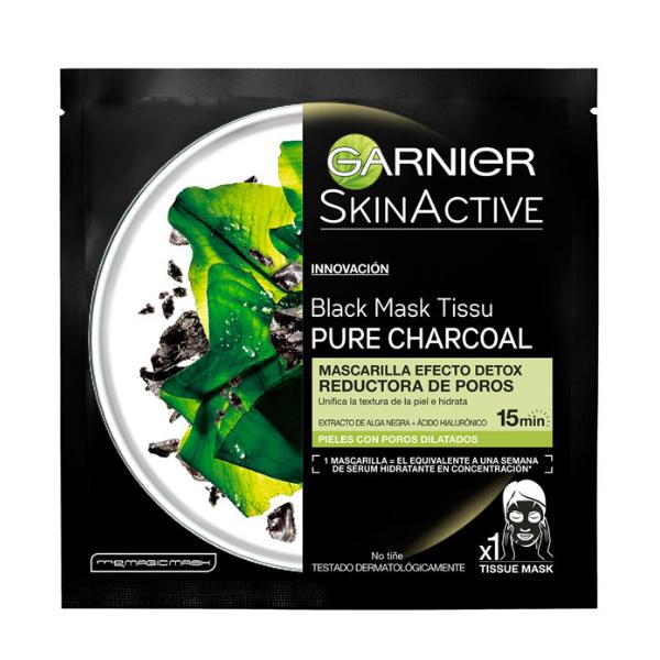 Masca Servetel Detoxifianta cu Carbune – Garnier SkinActive Black Mask Tissu Pure Charcoal, 1 buc BLACK poza noua reduceri 2022