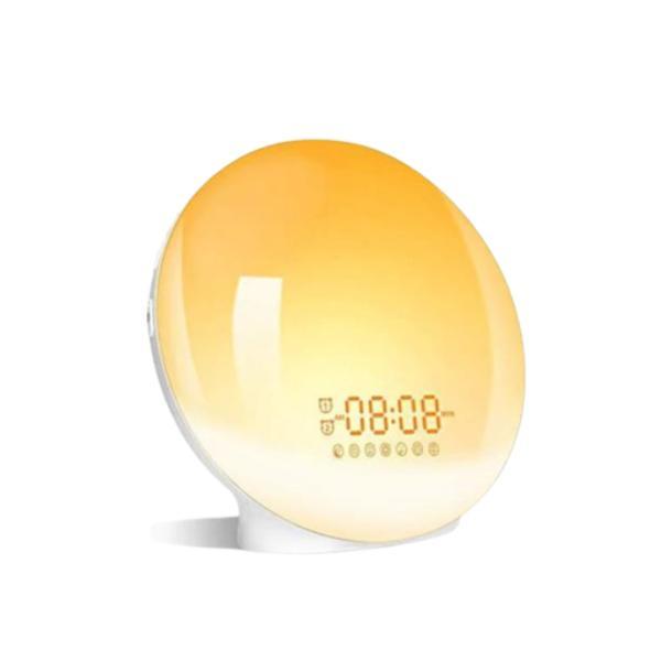 Ceas digital cu led cu simulare a rasaritului, cu radio fm si lumina reglabila pentru dormitor copii si adulti, aexya, portocaliu