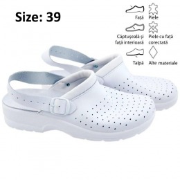 Saboti Piele Bareta Reglabila - Prima Perforated Leather Clogs with Adjustable Belt marime 39