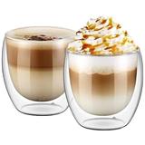 Set 2 cani din sticla borosilicata cu pereti dubli, termorezistente, 250 ml, transparente, pentru latte macchiato, Ec Design