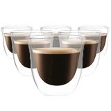 Set 6 cani espresso din sticla borosilicata cu pereti dubli, termorezistente, 70 ml, transparente, Modesto, Modesto