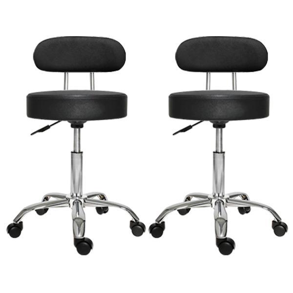  set 2x scaun salon cu spatar negru, taburet rotativ pe roti