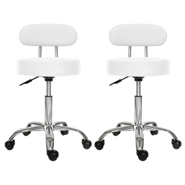  set 2x scaun salon cu spatar alb, taburet rotativ pe roti