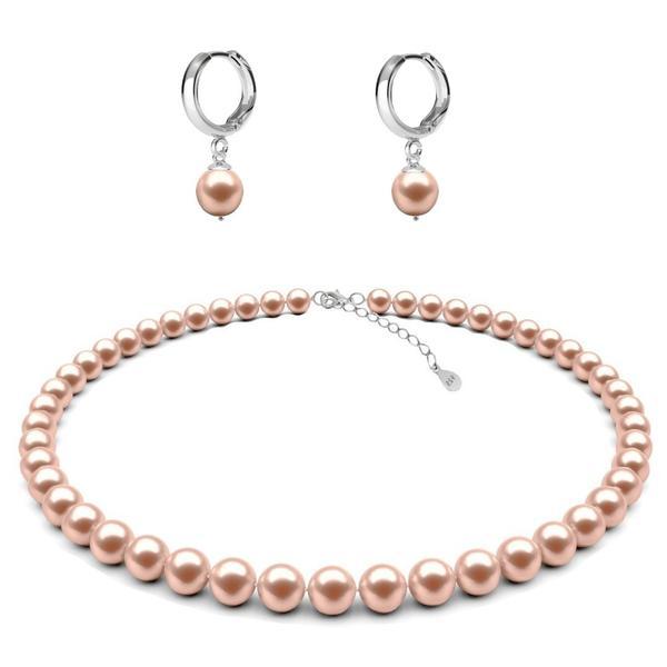 Set colier si cercei tip creole cu perle naturale lavanda de 7-8 mm si inchizatoare din argint