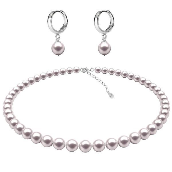 Set colier si cercei tip creole cu perle naturale albe de 7-8 mm si inchizatoare din argint