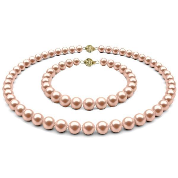 Set colier si bratara cu perle naturale lavanda de 6-7 mm si inchizatori sferice din aur galben de 14 karate