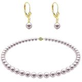Set Colier si Cercei Tortita Model Lalea cu Perle Naturale Albe de 7-8 mm si Inchizatoare Sferica din Aur Galben de 14 karate