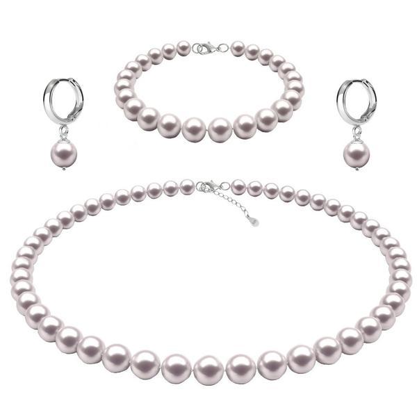 Set argint, colier, bratara si cercei tip creole cu perle naturale albe de 6-7 mm