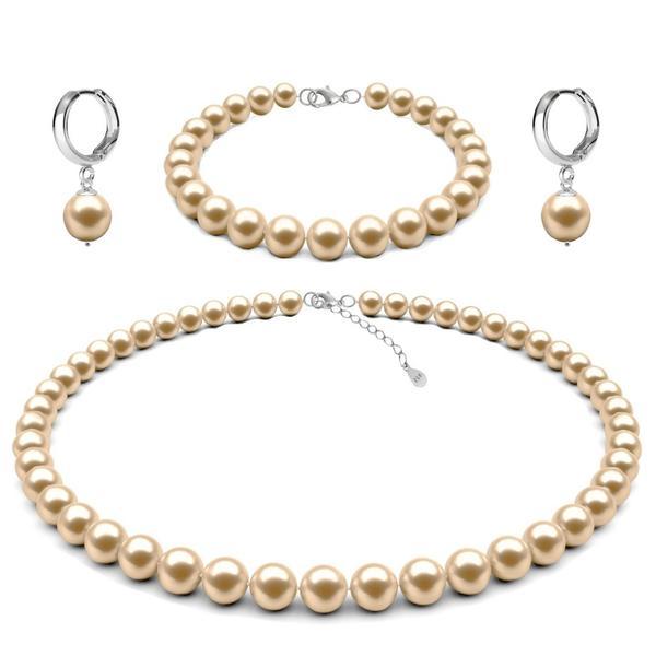 Set argint, colier, bratara si cercei tip creole cu perle naturale crem de 7-8 mm