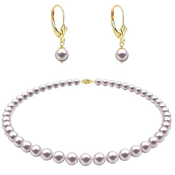 Set colier si cercei tortita model lalea cu perle naturale albe de 6-7 mm si inchizatoare filigranata din aur galben de 14 k
