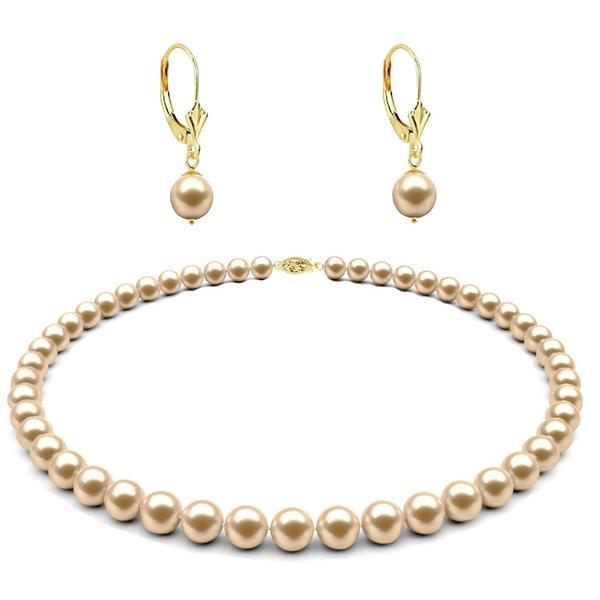 Set colier si cercei tortita model lalea cu perle naturale crem de 7-8 mm si inchizatoare filigranata din aur galben de 14 k