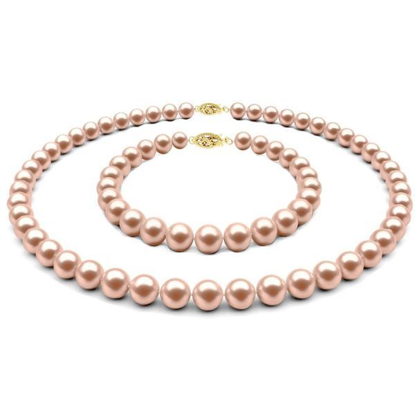 Set colier si bratara cu perle naturale lavanda de 7-8 mm si inchizatori filigranate din aur galben de 14 karate