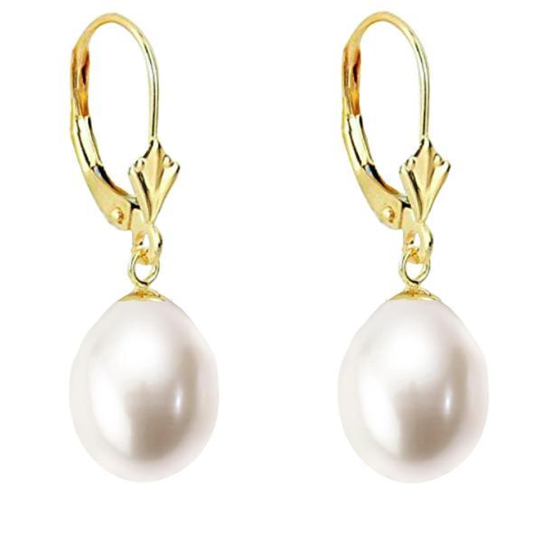Cercei aur galben de 14k cu perle naturale premium albe, rare, forma lacrima, de 12/9 mm