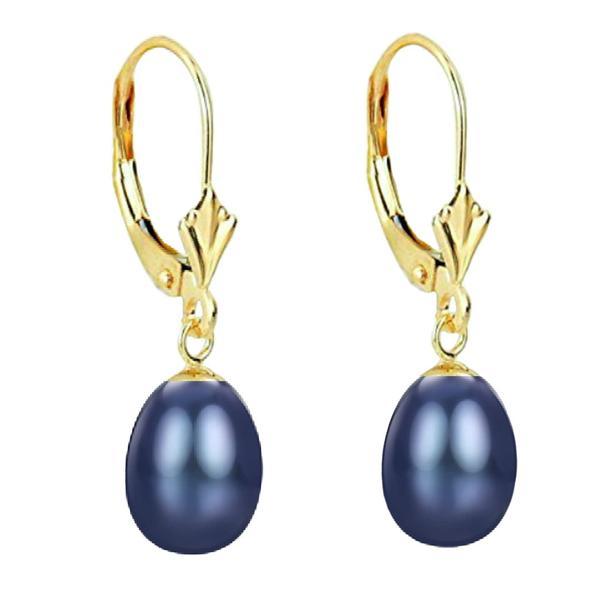 Cercei aur galben de 14k cu perle naturale premium negre, forma lacrima, de 8/5 mm