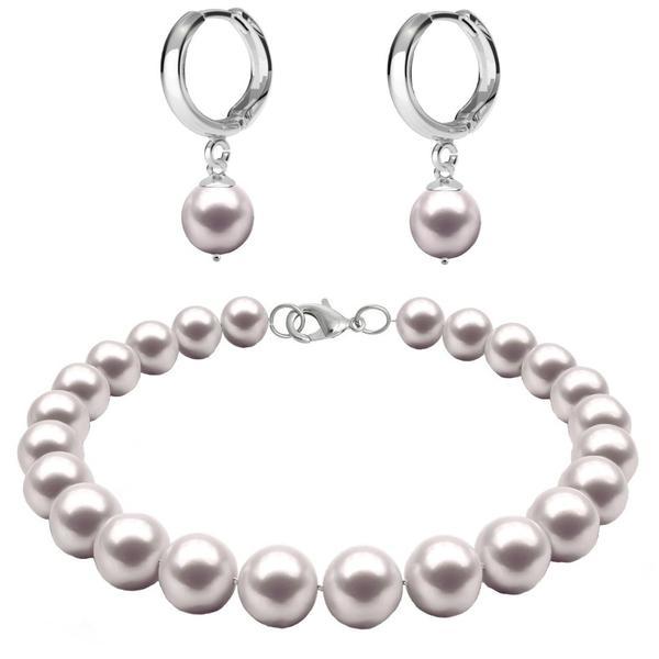 Set argint bratara si cercei tip creole cu perle naturale albe de 7-8 mm
