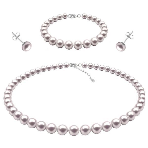Set argint, colier, bratara si cercei tip surub cu perle naturale albe de 7-8 mm