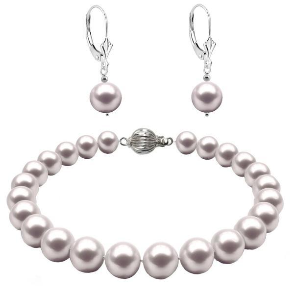 Set aur alb de 14k bratara si cercei tortita model lalea cu perle naturale albe de 7-8 mm si inchizatoare sferica
