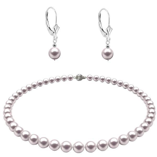 Set colier si cercei tortita model lalea cu perle naturale albe de 7-8 mm si inchizatoare sferica din aur alb de 14 karate