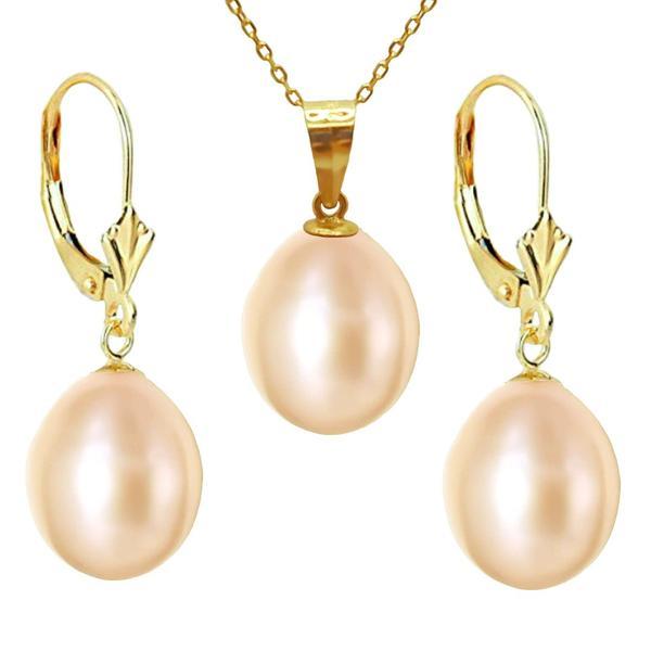 Set aur galben de 14k cu perle naturale premium crem, rare, forma lacrima, de 12/9 mm