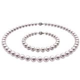 Set Colier si Bratara cu Perle Naturale Albe de 6-7 mm si Inchizatori Sferice din Aur Alb de 14 karate