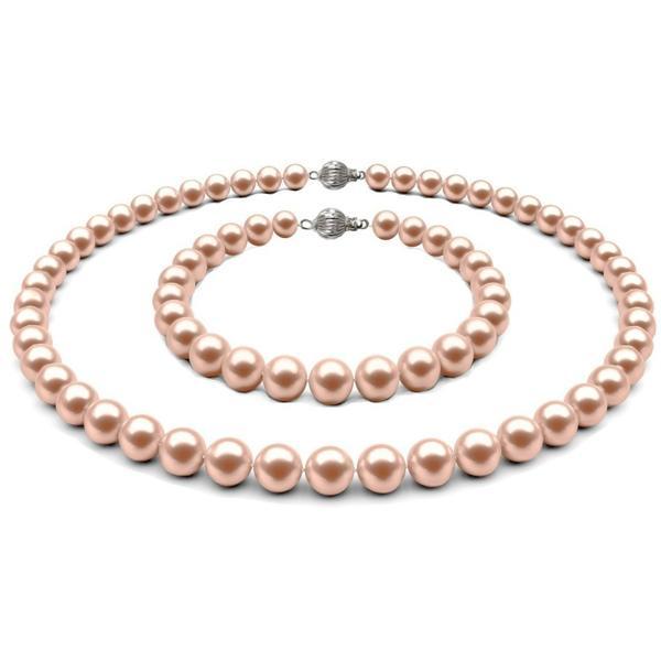 Set colier si bratara cu perle naturale lavanda de 6-7 mm si inchizatori sferice din aur alb de 14 karate